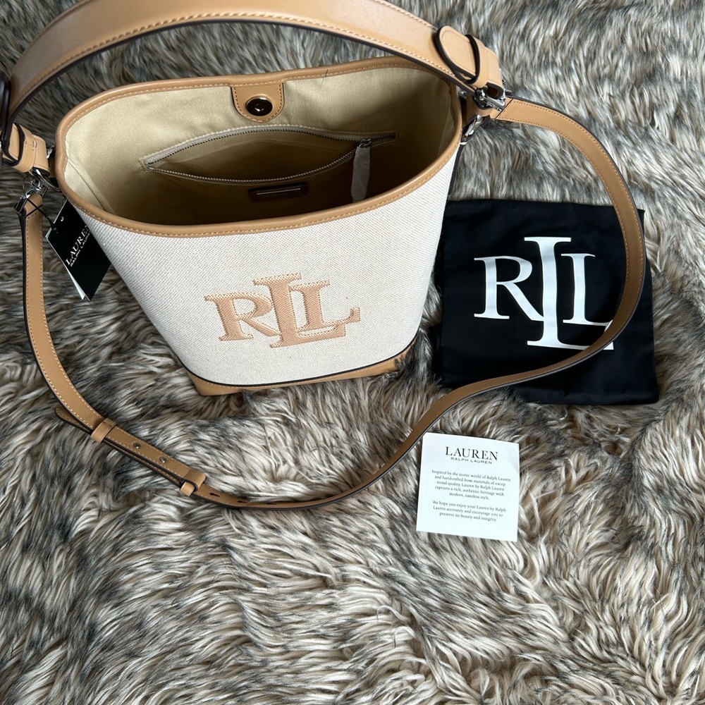 Lauren Ralph Lauren Beige and Tan Shoulder Bag